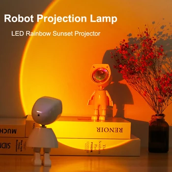 Проекционная лампа робота-астронавта, светодиодный ночник с Радужным закатом, перезаряжаемый/USB-штекер Для декора стен для фотосъемки в помещении