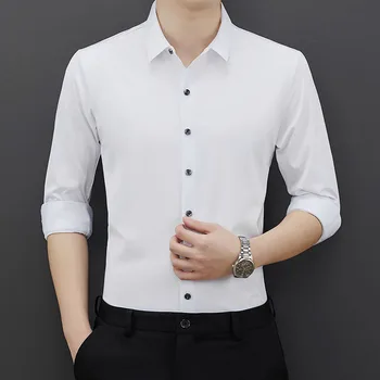 Высокая эластичность, мужская одежда, социальные рубашки, высококачественный длинный рукав, бесследная защита от морщин, мужская деловая рубашка, тонкая блузка