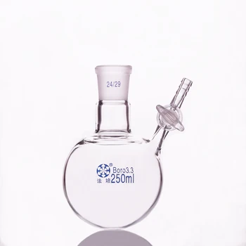 Одинарная стандартная бутылка с реактивным шариком, емкость 250 мл, шарнир 24/29, стеклянный клапан-переключатель, реакционная колба