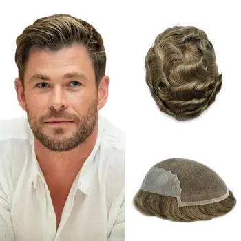 Мужские парики Q6, парик для мужчин, на основе кружева и искусственной кожи, для замены человеческих волос, Системный блок, Парик из настоящих волос, мужской протез