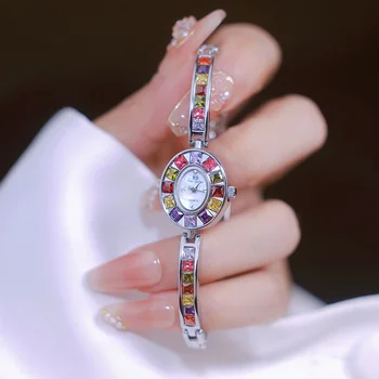 BS Новые роскошные женские часы-цепочка с градиентным радужным светом