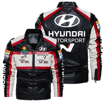 Мужская кожаная куртка с логотипом HYUNDAI, повседневная куртка, Мужская модная мотоциклетная куртка, Мужская весенне-осенняя кожаная куртка