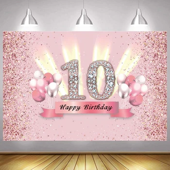 Розовый Фон Для фотографий 10 Gilrs С Днем Рождения, Украшение Из десяти воздушных шаров, Фоны для фотографий Мальчика, Баннер