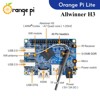 Оранжевый Pi Lite + Черный + Блок питания Allwinner H3 1 ГБ оперативной памяти Одноплатный компьютер Под управлением ОС Android4.4 Ubuntu Debian Демо-плата