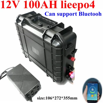 Водонепроницаемый 12 В 100AH Lifepo4 Литиевый Аккумулятор Bluetooth BMS APP 12,8 В USB для Инверторного Источника Питания Трехколесного Велосипеда + Зарядное устройство 10A