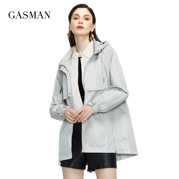 GASMAN 2022 женская весенняя куртка, тренч, повседневное серое ветрозащитное короткое пальто на молнии, женская верхняя одежда с капюшоном, куртка 20203