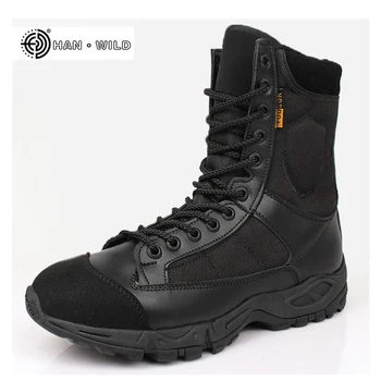 Мужские армейские военные ботинки, Кожаные Черные Ботильоны для Пустыни на шнуровке, Мужские Тактические рабочие ботинки, Мужская Защитная обувь с высоким берцем