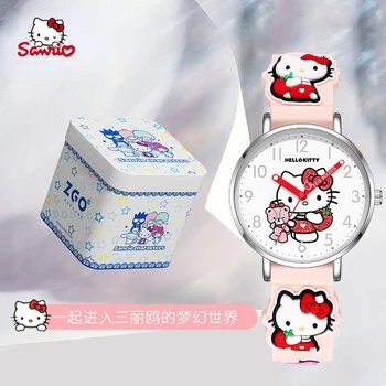 Детские часы Hello Kitty, студенческая мультяшная силиконовая указка, водонепроницаемые светящиеся кварцевые часы
