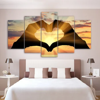 Художественное Оформление Стен, 5 предметов, холст, картины в форме сердца, Любовный Плакат с закатом, HD Печатный Домашний декор, гостиная, художественное оформление