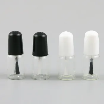 100 шт. пустых стеклянных бутылок для лака для ногтей с белой черной крышкой 3 мл Маленький стеклянный контейнер для лака для ногтей с крышкой-кисточкой