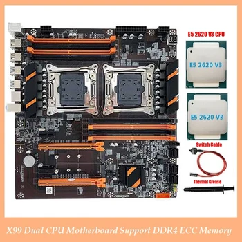 Серверная материнская плата X99 LGA2011 Поддерживает память DDR4 ECC + Процессор 2XE5 2620 V3 + Кабель переключения + термопаста