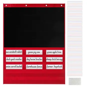Стандартная карманная карта, подвесная Черная карманная карта с 15 карточками сухого стирания и 50 наклейками, красно-черная карманная карта для занятий в классе