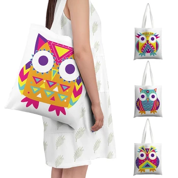 Новая симпатичная холщовая сумка-тоут с изображением совы, складная экологичная сумка на плечо для девочек, Прогулка, Досуг, Шоппинг, вечеринка, портативная сумка для хранения