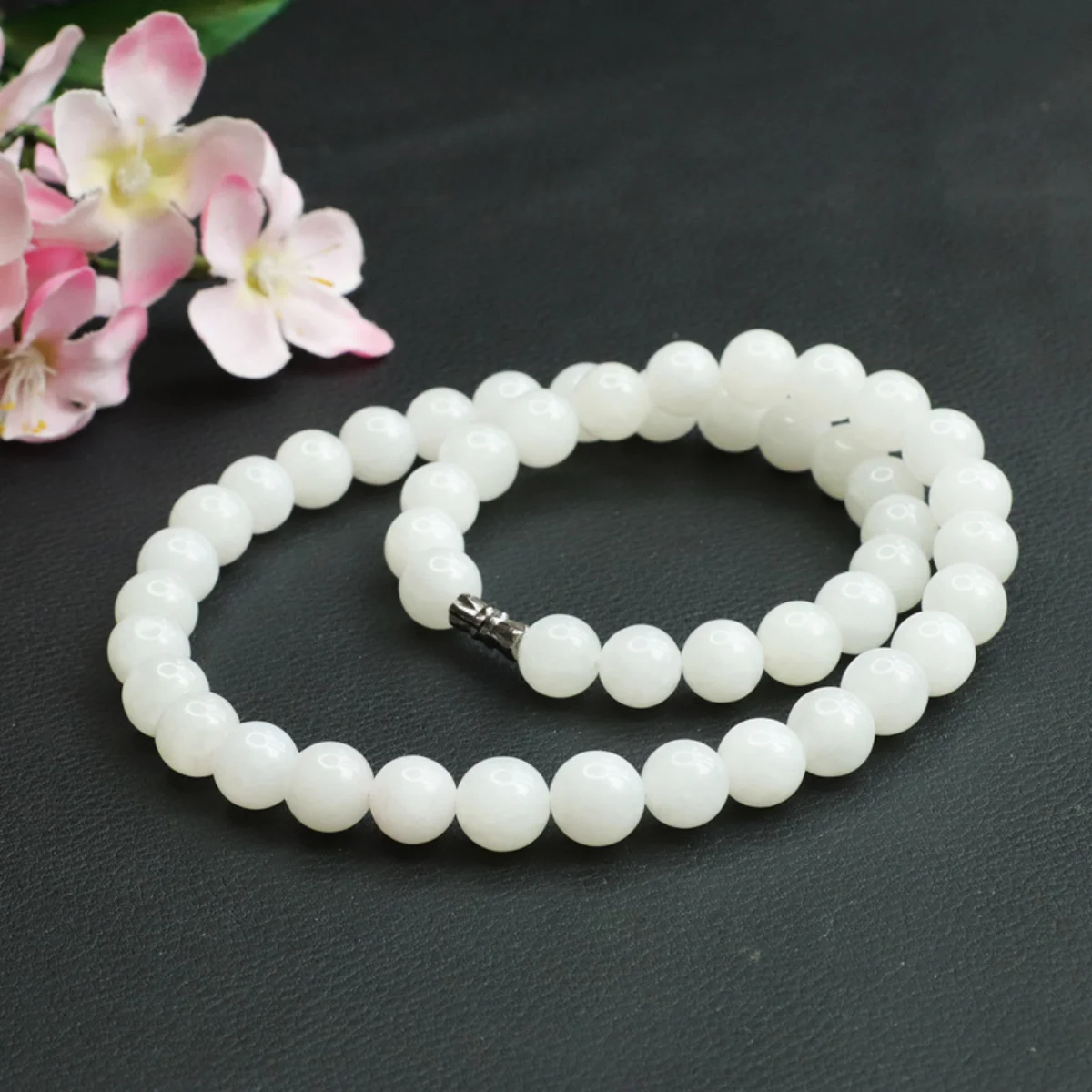8-10 мм Круглое Молочно-белое халцедоновое ожерелье, цепочка из натурального камня, Ювелирный дизайн, подарки для женщин, одежда для шеи 