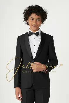 Черный Костюм для мальчиков на свадьбу, Смокинг, куртка с воротником-шалью, 2 предмета, брюки, детская официальная одежда для вечеринок, Приталенный костюм