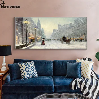 Русская снежная сцена, картина на холсте, красивый снежный городской пейзаж, Плакат с принтом, гостиная, Детская комната, Украшение дома