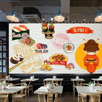 Обои для японской кухни с ручной росписью на заказ, 3D Суши-ресторан, Снэк-бар, Промышленный декор, Фоновая роспись, Обои 3D