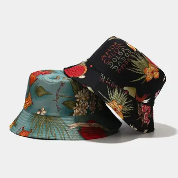 Шляпы-ведра с цветочным принтом листьев, Рыбацкие кепки, женские Мужские шляпы-бобы с цветами, летняя модная Панама