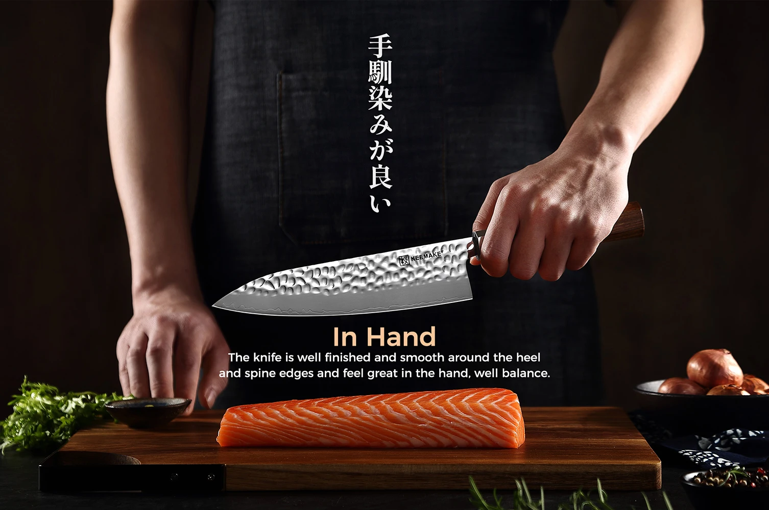 KEEMAKE 8-дюймовый Нож шеф-повара Gyuto, 3 Слоя Кухонной Нарезки из высокоуглеродистой нержавеющей стали, Для резки мяса и овощей, Деревянная ручка