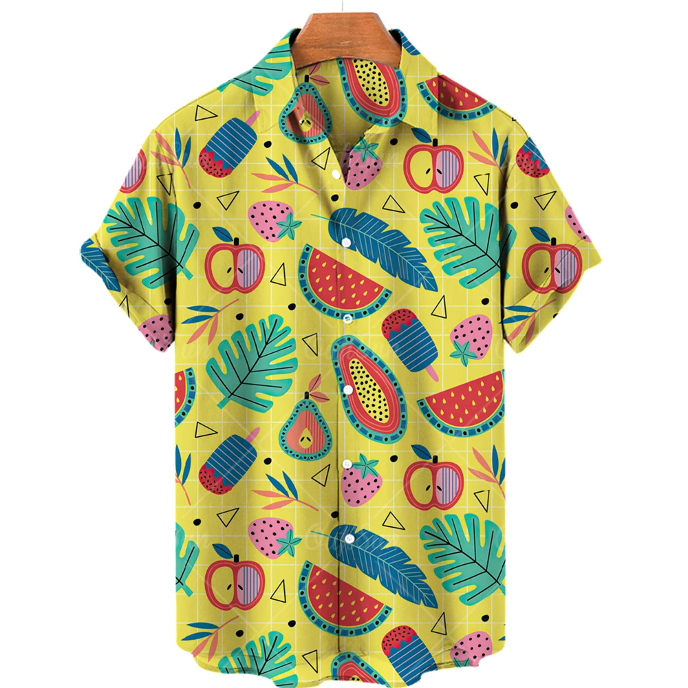 Мужские Негабаритные Гавайские рубашки с 3D рисунком тропических фруктов и цветочным принтом, Дизайнерская пляжная Винтажная одежда для отдыха, мужская одежда