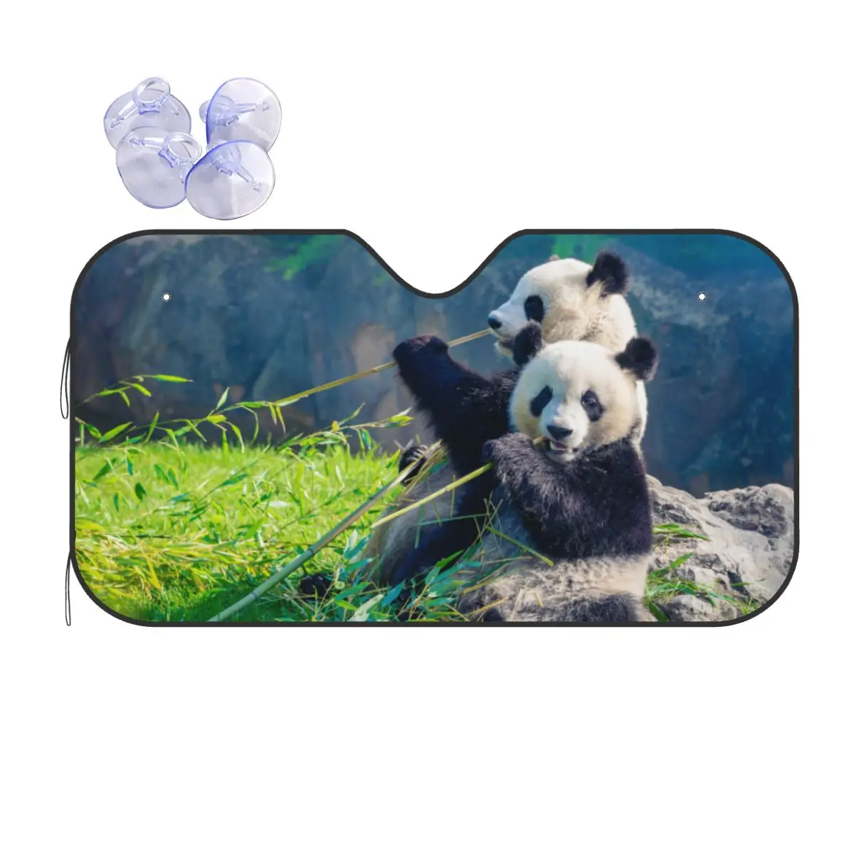 Панда Бамбуковый солнцезащитный козырек из полиэстера, Ветровое стекло 70x130 см, Милые животные из фольги, Солнцезащитный козырек для автомобиля-стайлинг