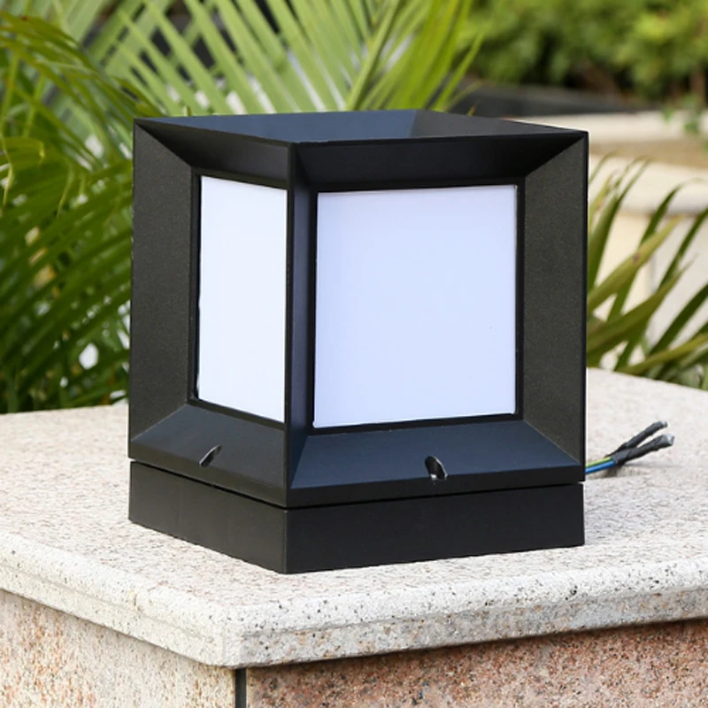 Современный минималистичный квадратный коробчатый светильник на столбе, уличный водонепроницаемый ржавый сад, черный алюминиевый сплав E27, матовое декоративное освещение